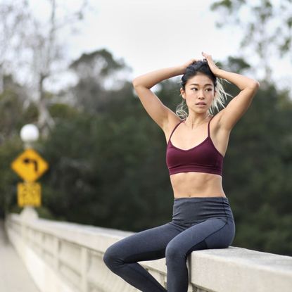 Sportswear, Physical fitness, Beauty, Arm, Leg, Shoulder, Joint, Thigh, Human leg, Muscle,