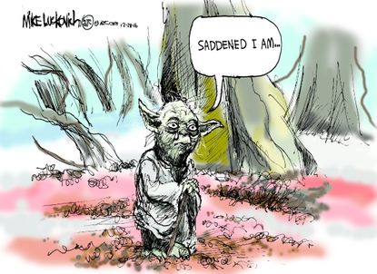 Editorial cartoon U.S. Carrie Fisher death Star Wars Yoda