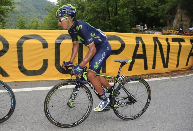 Nairo Quintana (Movistar) out of the saddle and on the attack