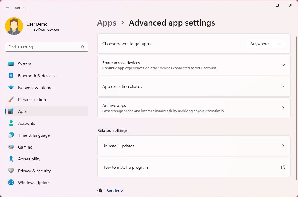 Advanced app settings