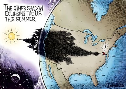Political cartoon U.S. World Russia Science eclipse