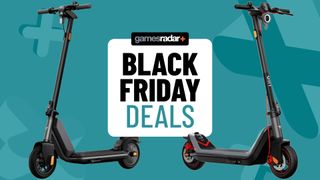 Black Friday deals badge with an electric scooter on either side