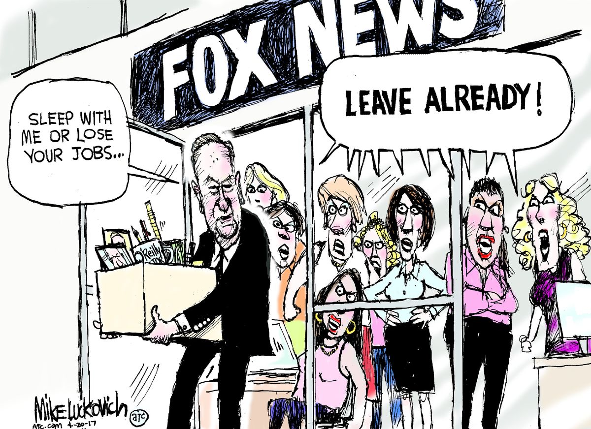Political cartoon U.S. media Fox News Bill O'Reilly The Week