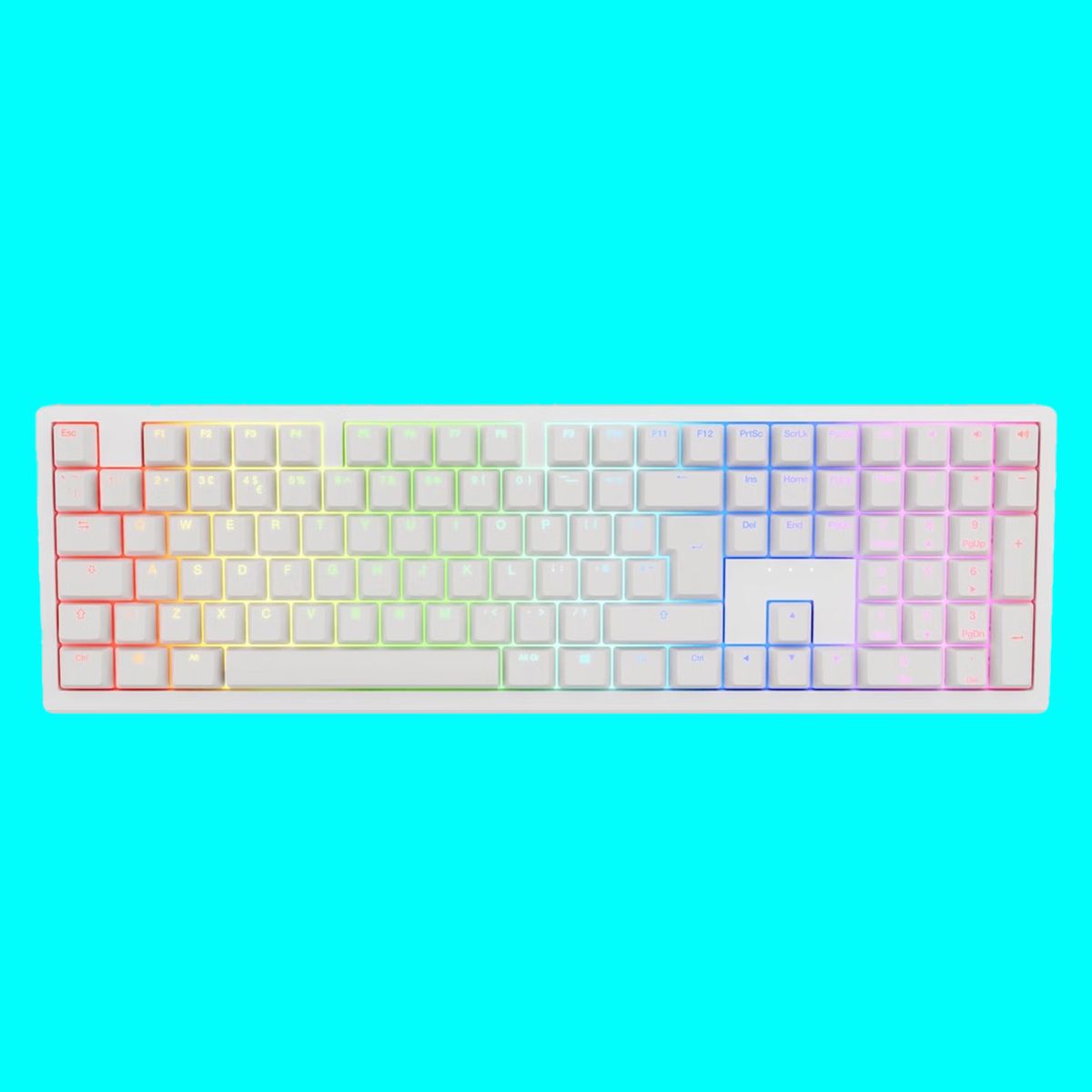 A white Ducky Zero 6108 on a blue background.