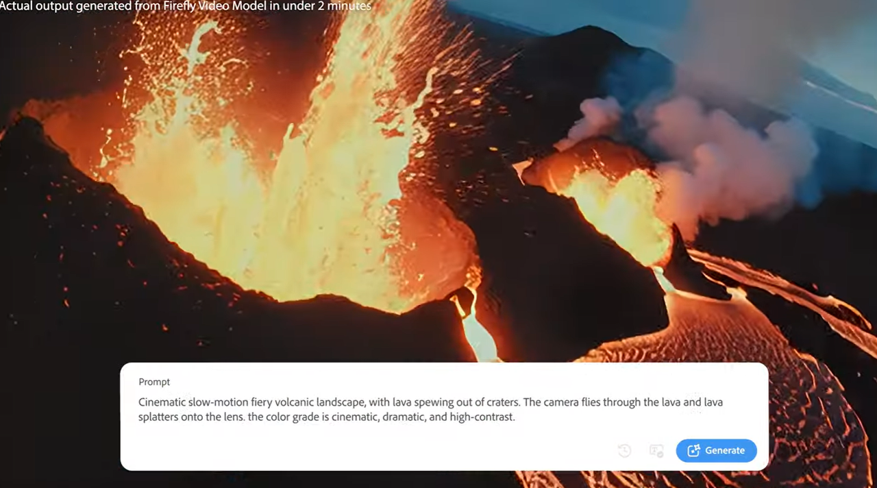 Screenshots from a demo of Adobe Firefly AI video model