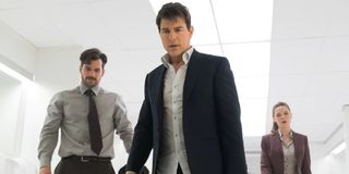 Henry Cavill, Tom Cruise and Rebecca Ferguson in Mission Impossible Fallout