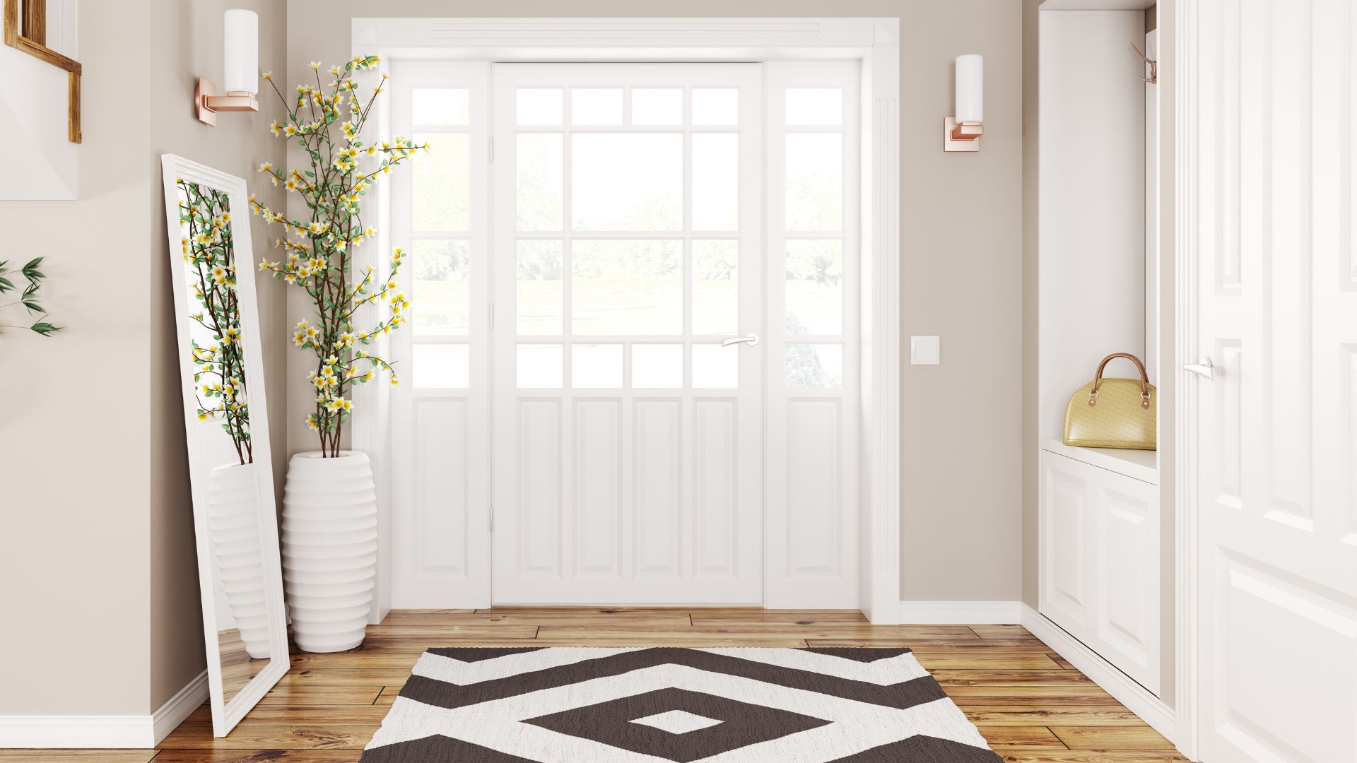 Hallway with mirror facing interior door which causes bad feng shui
