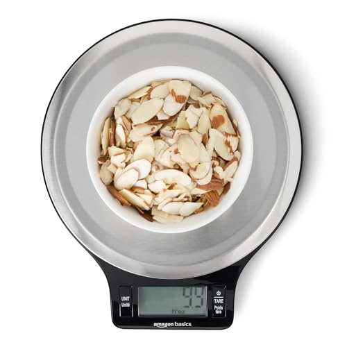 Amazon Basics Digital Kitchen Scale With Lcd Display, Batteries Included, Weighs Up to 4.9 Kgs, Black and Stainless Steel
