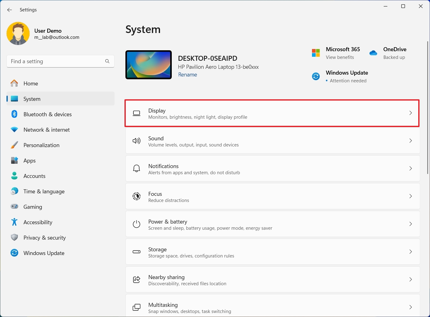 Open display settings