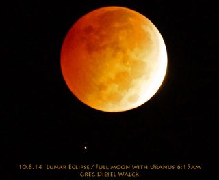 Astrophotographer Greg Diesel captured this photo of the total lunar eclipse and Uranus on Oct. 8, 2014.