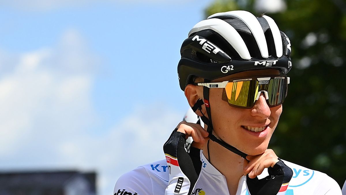 Spotted: Pogacar is sporting a pair of prototype sunglasses at the Tour de France