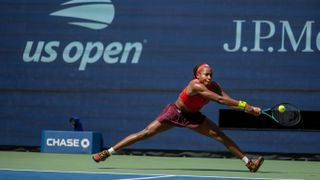 Coco Gauff of the United States during her match against Jelena Ostapenko of Latvia in the Women's Singles Quarter-Finals match on Arthur Ashe Stadium during the US Open Tennis Championship 2023 at the USTA National Tennis Centre on September 5th, 2023 in Flushing, Queens, New York City. 