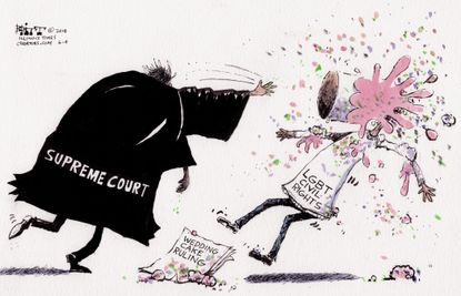 Political Cartoon U.S. Supreme Court baker case Masterpiece Cakeshop LGBT rights