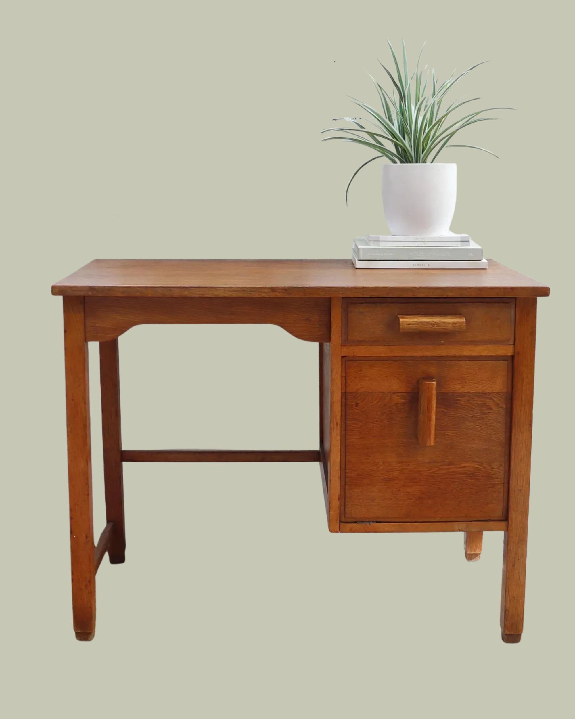 OwlAndTheElephant, Vintage French Oak Desk With Drop Down Filing Compartment