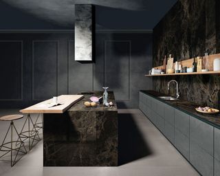 Modern kitchen with black surface and walls