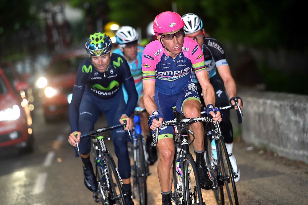 Rui Costa at the front of the late breakaway.