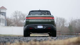 Back view of the 2025 Rivian R1T Tri.