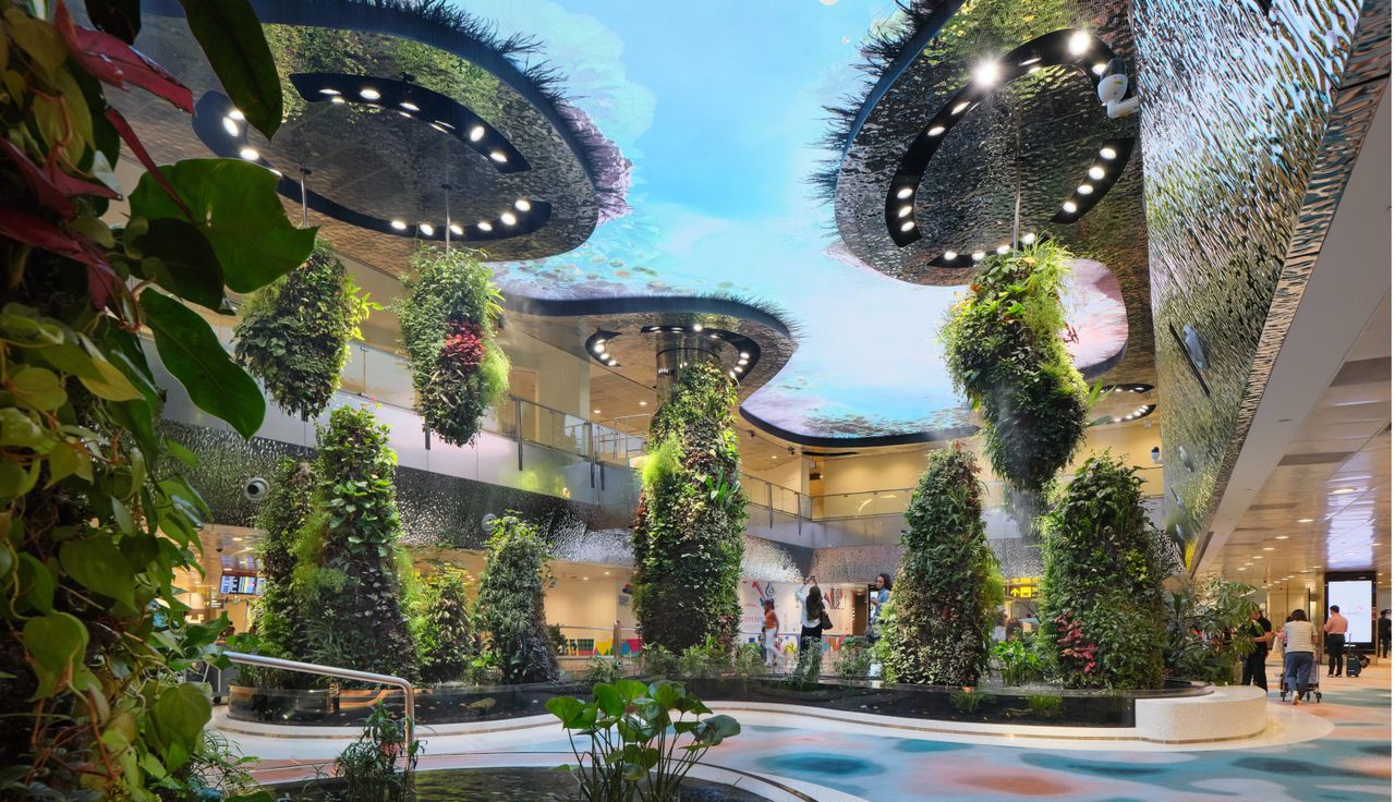 Futuristic indoor garden at Changi Airport's Terminal 2