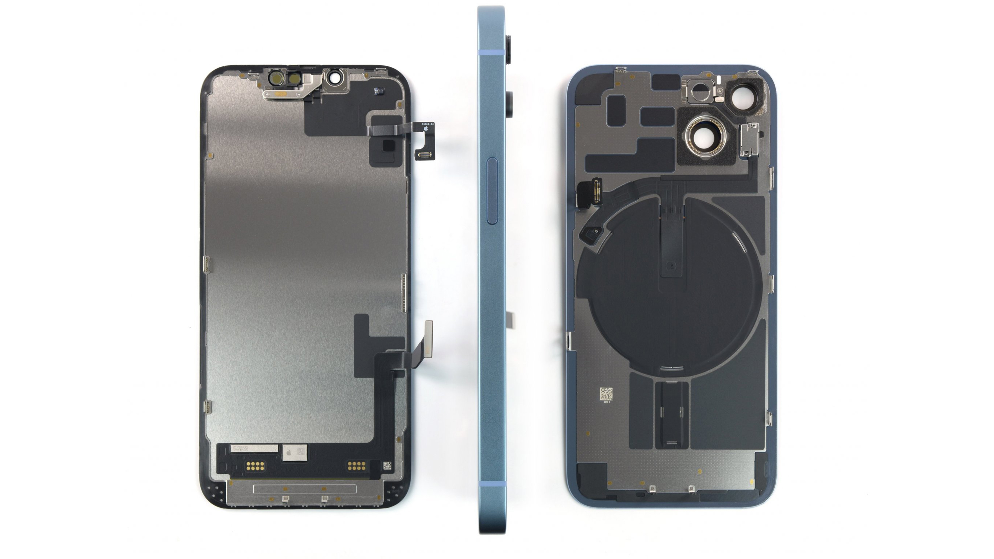 iFixit teardown showing inside front, inside back, sides of iPhone 14