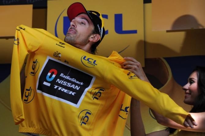 Fabian Cancellara (RadioShack-Nissa) earns himself another yellow jersey at the Tour de France