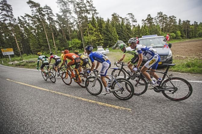 Davide Frattini (UnitedHealthcare) in the middle of the breakaway at the Tour of Norway