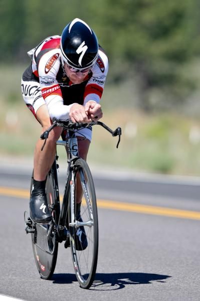 Floyd Landis with head tucked and going fast.