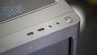 Lenovo Legion 5i top and front of case, showing front ports and power button
