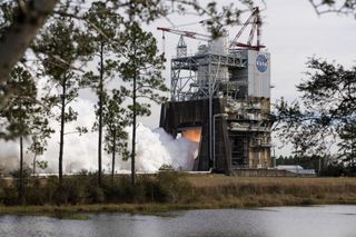 NASA fired up an RS-25 rocket engine for a test at the Stennis Space Center on April 4, 2019 at 3:35 p.m. EDT (2:35 p.m. local time CDT or 1935 GMT).