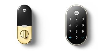 The Nest x Yale non-touchpad lock comes with an elegant gold finish