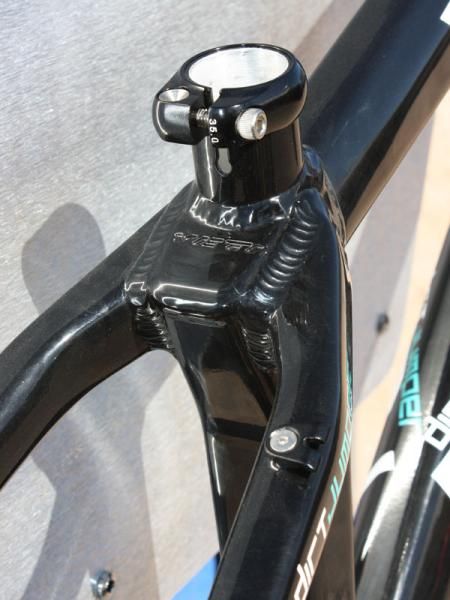 The top of the seat tube is shaped to provide more weld surface area for the stout seat stays.