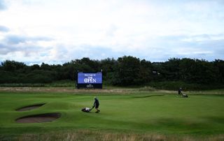 Greenkeepers at Royal Liverpool Golf Club ahead of the second practice day