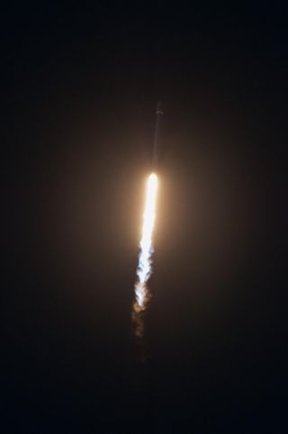 A SpaceX Falcon 9 v1.1 rocket streaks toward space carrying the commercial SES-8 communications satellite. The mission launched Dec. 3, 2013 from Cape Canaveral Air Force Station in Florida and is SpaceX's first commercial launch into a geostationary tran