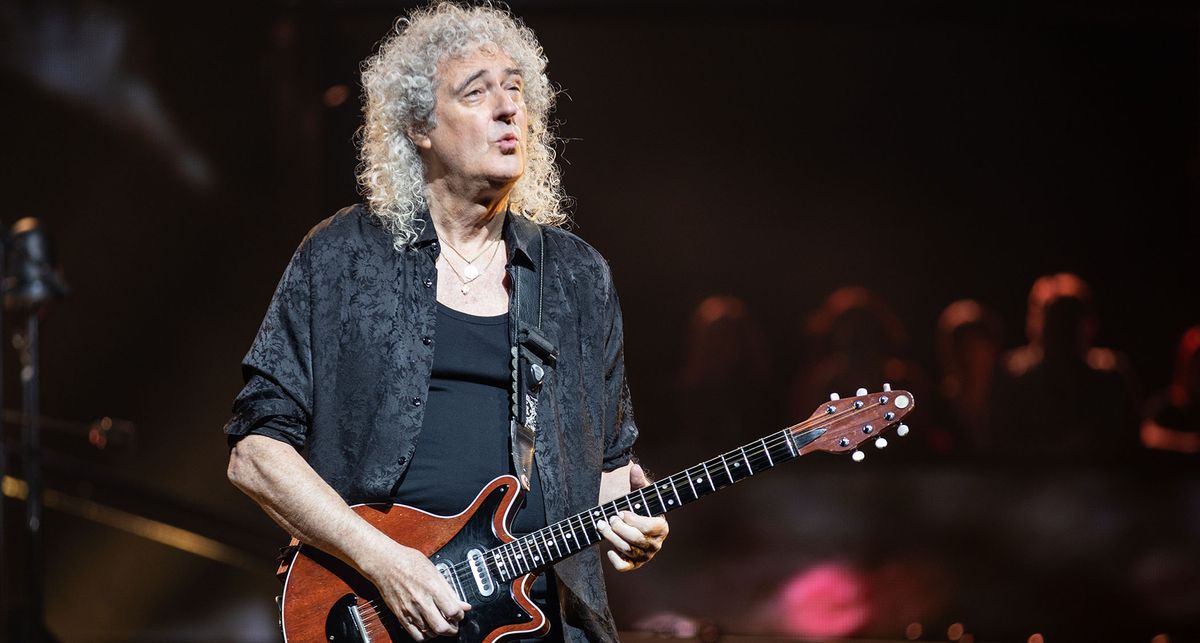 Brian May live onstage with his iconic Red Special