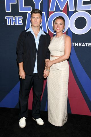 Colin Jost and Scarlett Johansson at 'Fly Me To The Moon' New York premiere held at the AMC Lincoln Square on July 8, 2024 in New York, New York