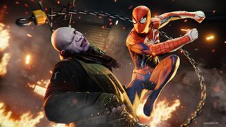Marvel's Spider-Man Remastered: Spider-Man punches Tombstone