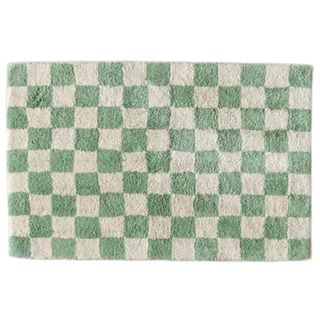 Urban Outfitters checkered sage green and white 100% tufted bath mat