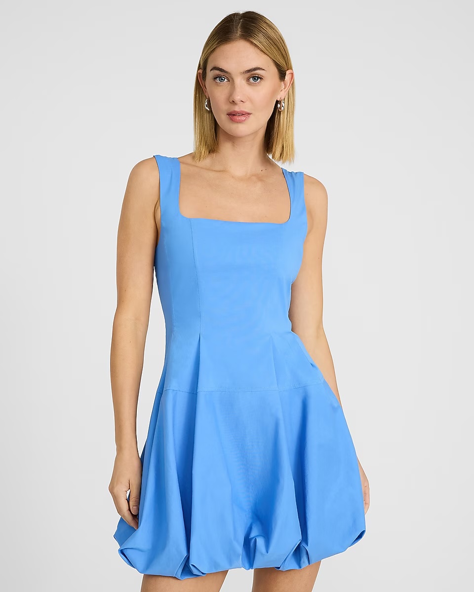 express, Square Neck Sleeveless Bubble Mini Dress with Pockets