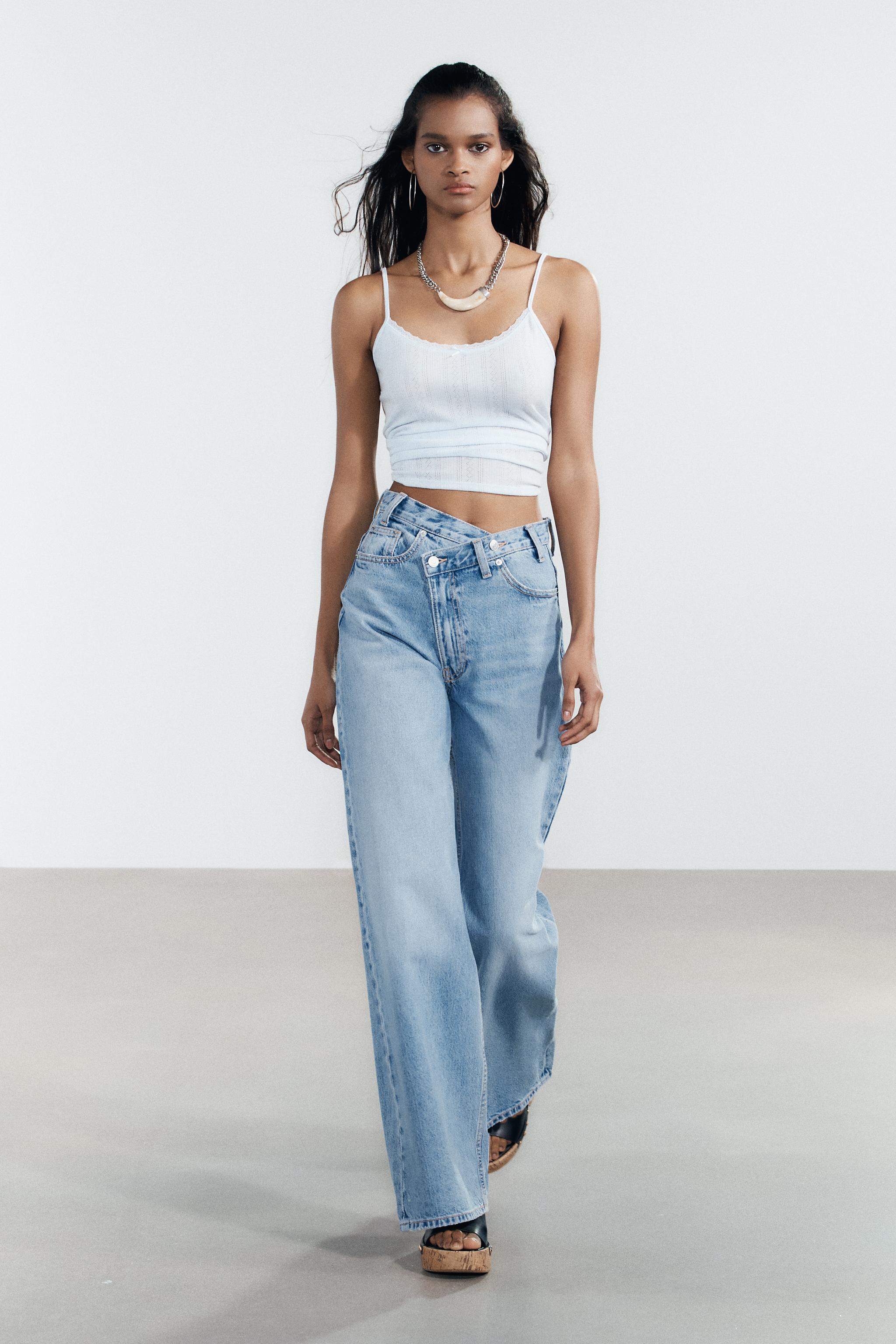 High-Waist Trf Wide-Leg Crossover Waist Jeans
