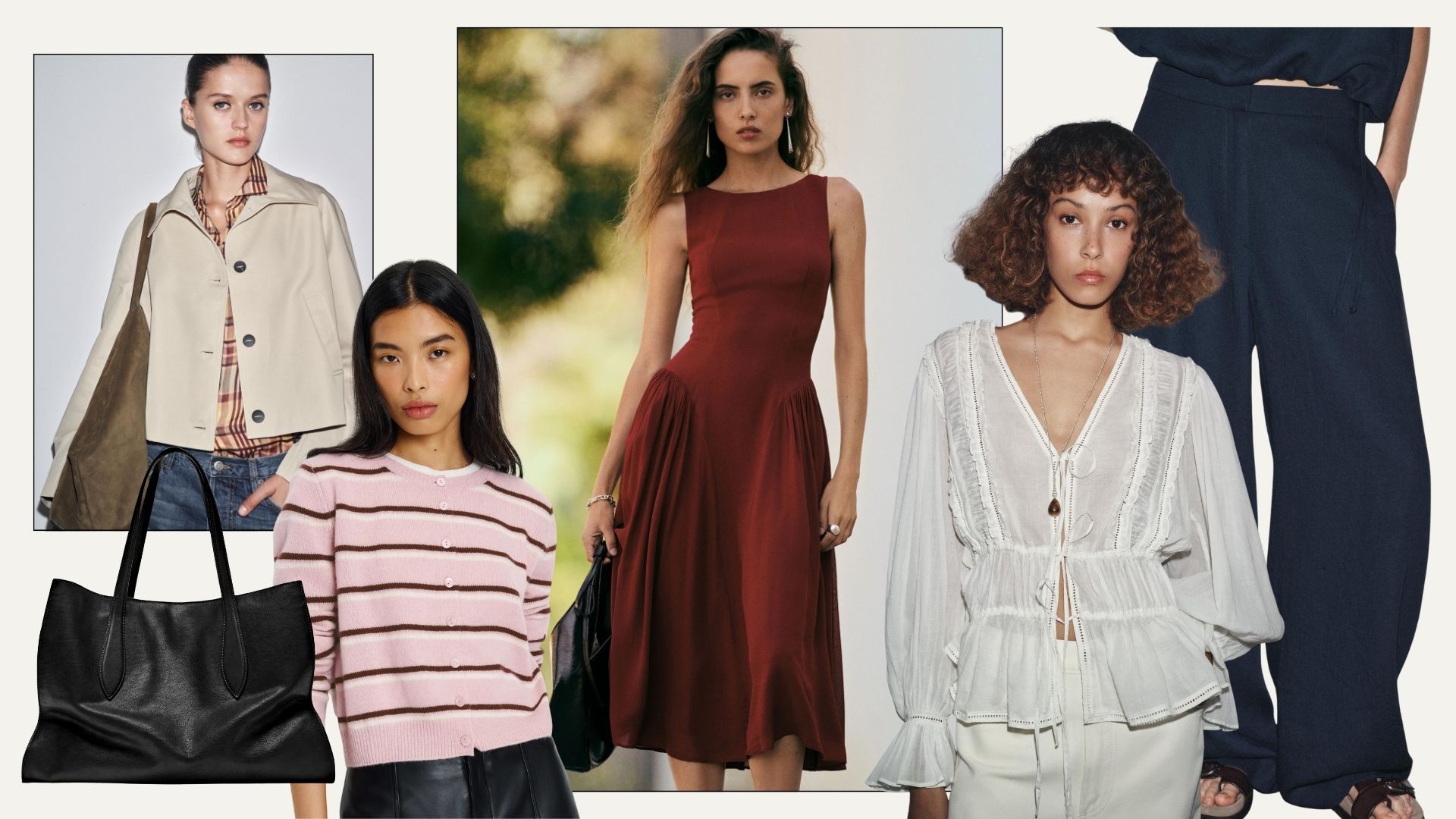 Collage of best new in buys at Zara, Reformation, Massimo Dutti