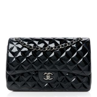 Chanel Patent Quilted Jumbo Double Flap Black