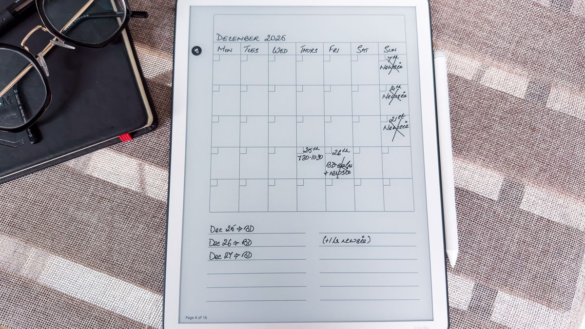 A calendar template on the 3rd generation Kindle Scribe