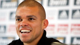 MADRID, SPAIN - APRIL 15: Pepe of Real Madrid gives a press conference after a training session at Valdebebas on April 15, 2009 in Madrid, Spain. (Photo by Elisa Estrada/Real Madrid via Getty Images)