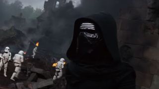 Kylo Ren looking on in Star Wars: The Force Awakens