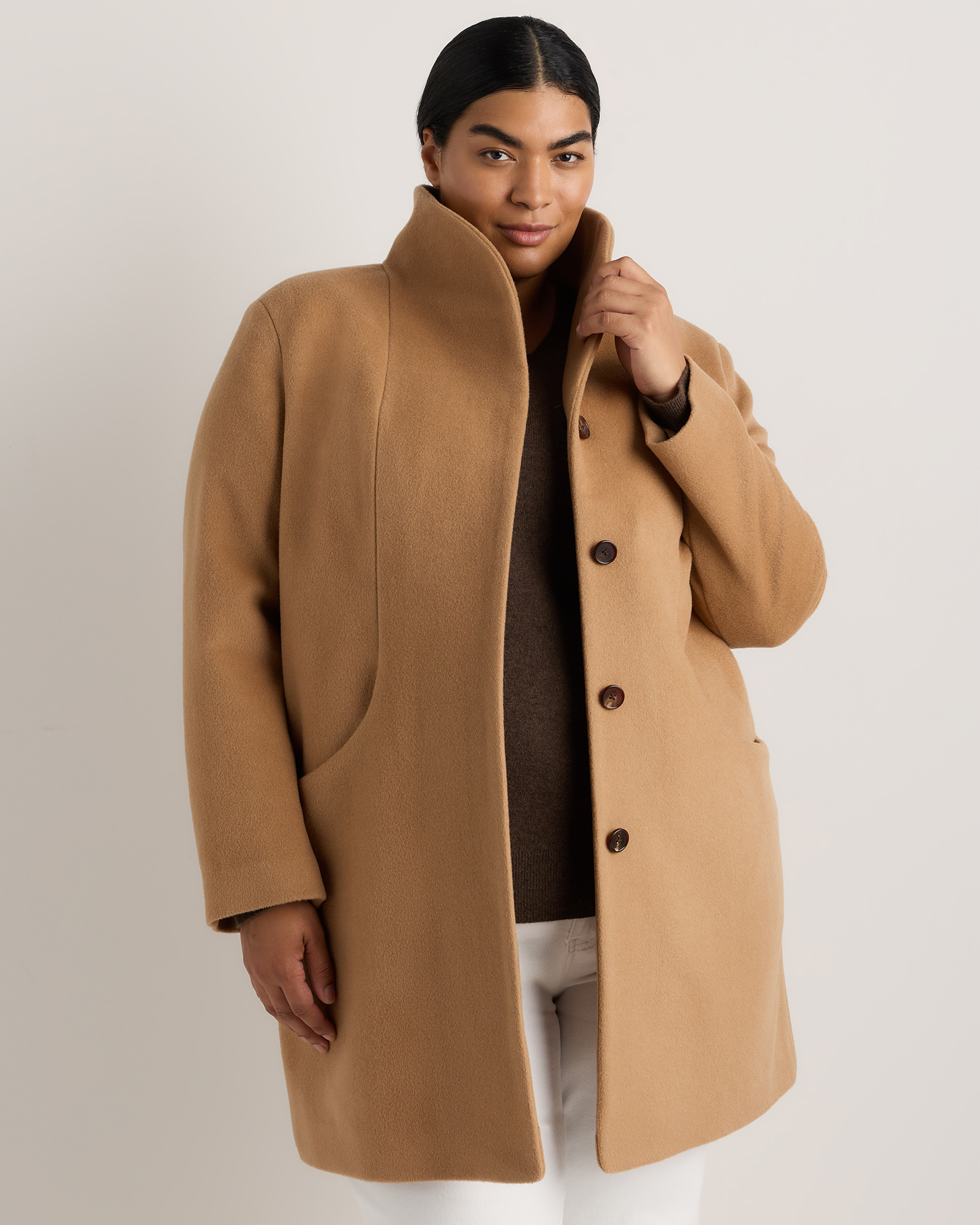 Wool Cashmere Cocoon Coat - Plus Size in Caramel