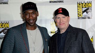 Mahershala Ali and Kevin Feige at Marvel's 2019 Comic Con panel