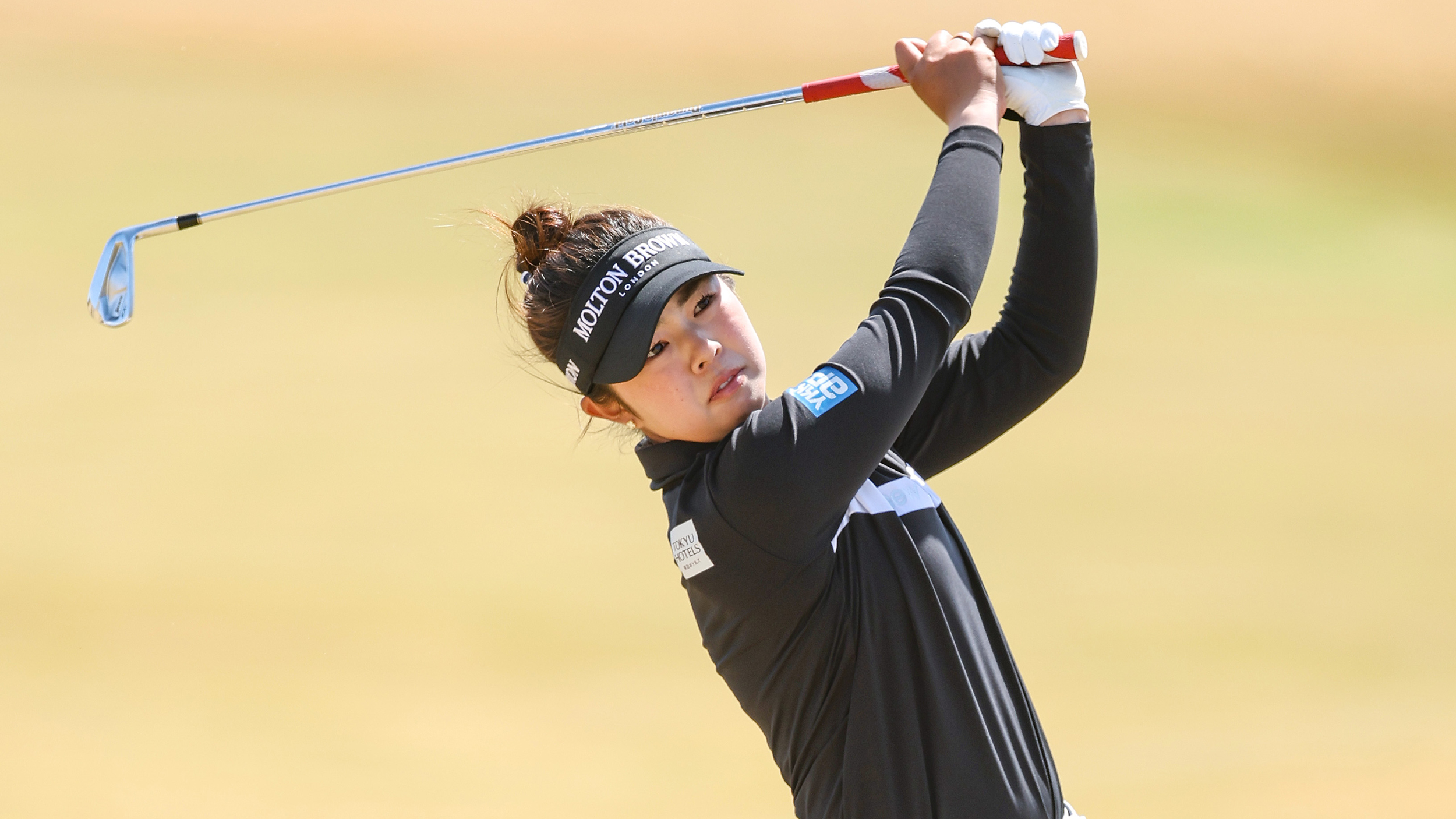 Miyu Yamashita holds her finish on an iron shot
