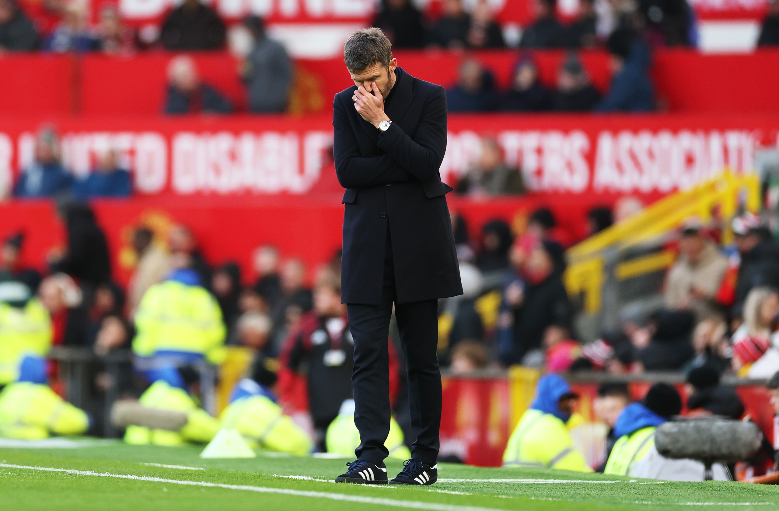 Michael Carrick, Manager of Manchester United, dejected against Bournemouth