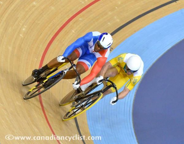 Gregory Bauge (France) vs Shane Perkins (Australia) in the sprint semifinal