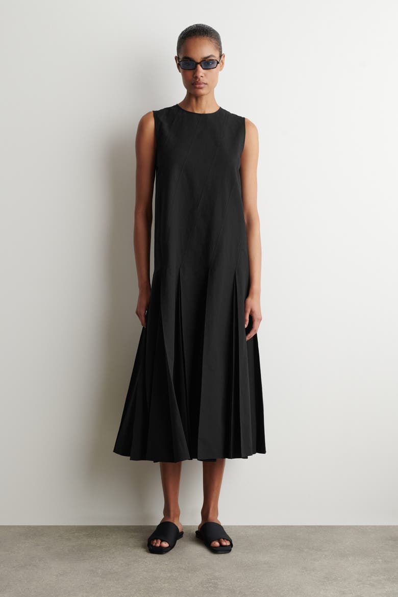 Pleated Cotton-Linen Maxi Dress