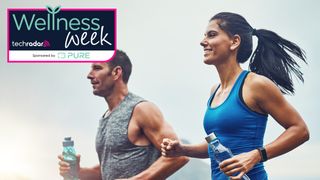 Muscular man and woman running